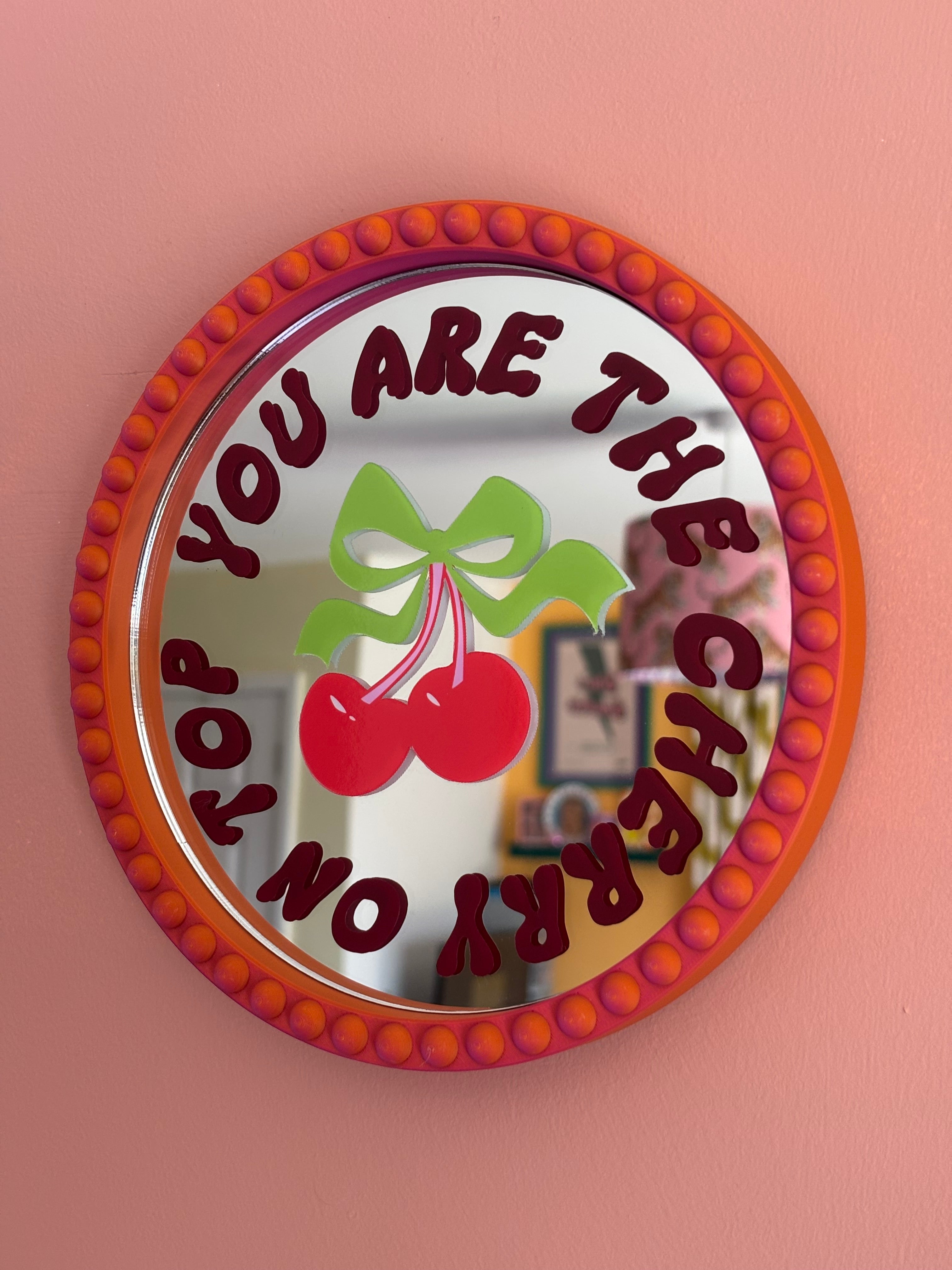 You Are The Cherry On Top - 15cm Two-Tone Framed Acrylic Mirror Trinket Tray