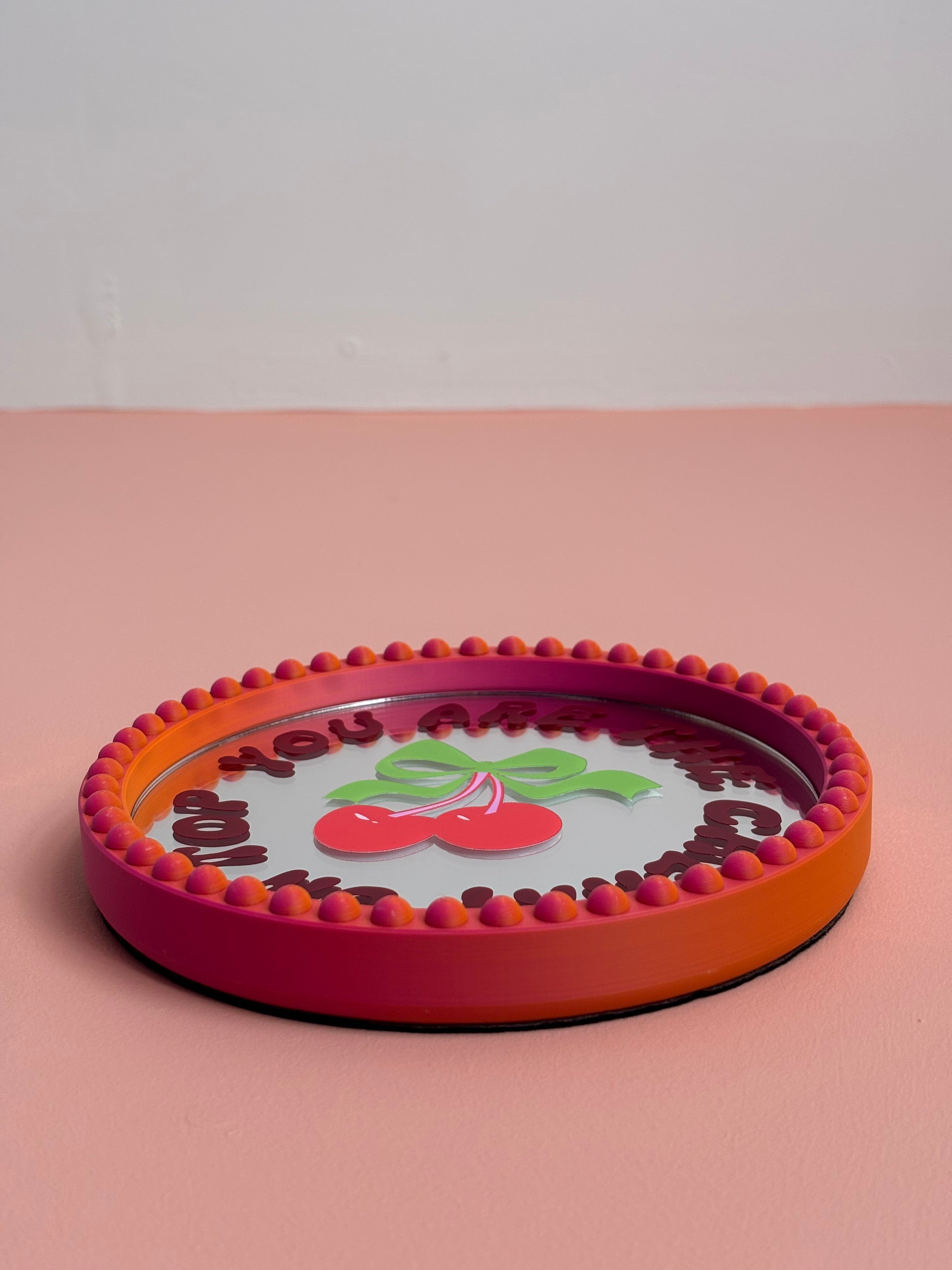 You Are The Cherry On Top - 15cm Two-Tone Framed Acrylic Mirror Trinket Tray