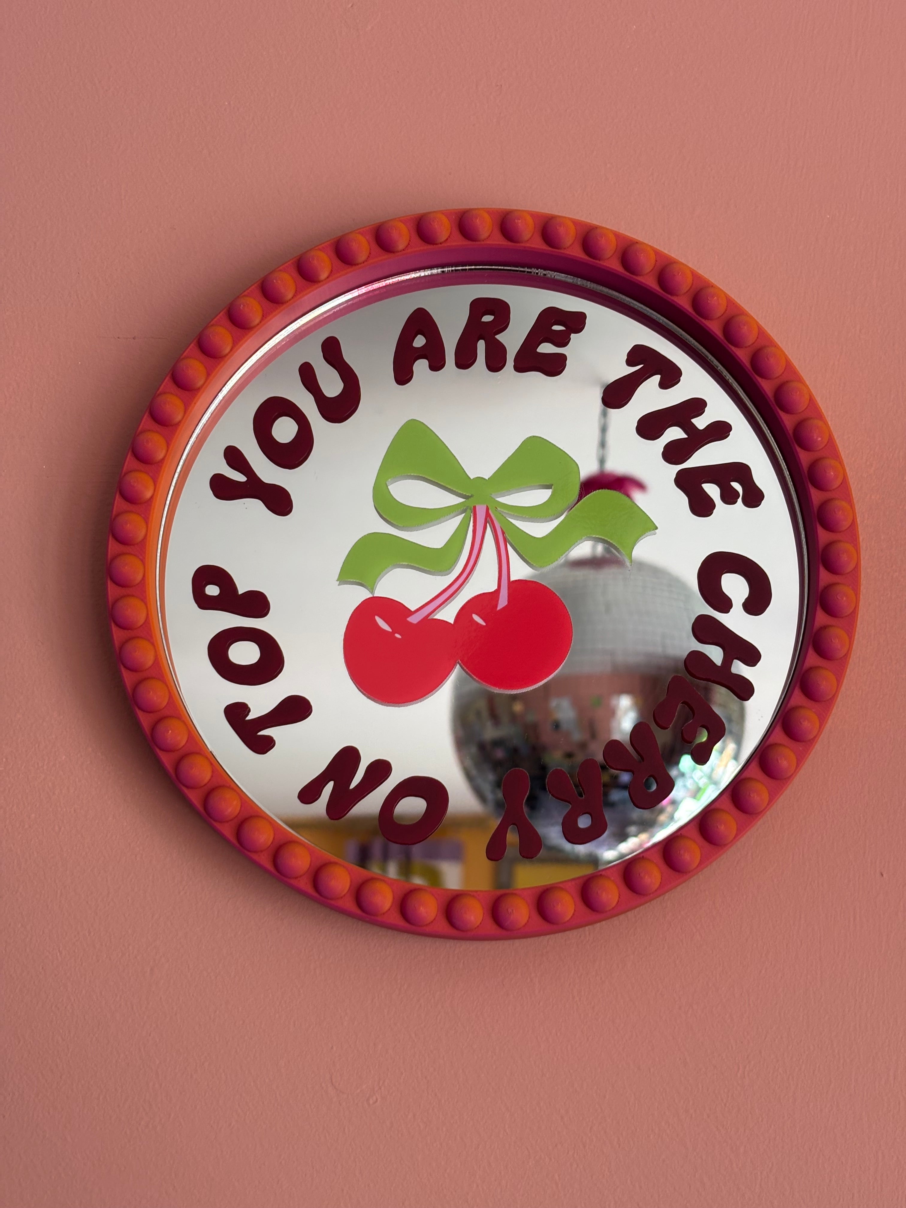 You Are The Cherry On Top - 15cm Two-Tone Framed Acrylic Mirror Trinket Tray