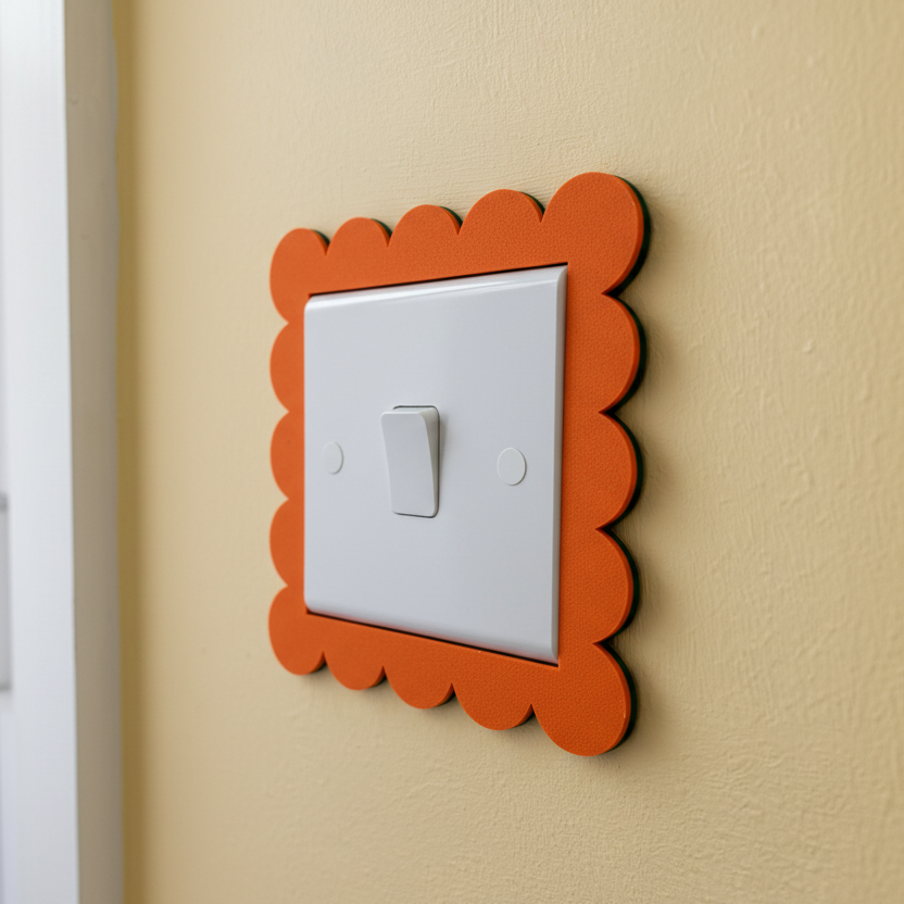 Reversible Scallop Light Switch Surround on butter yellow wall